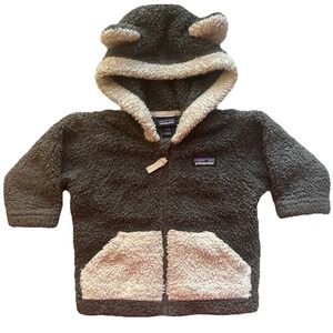 Patagonia Baby Furry Friends Fleece Hooded Jacket Infants 3-6 months Animal Ears